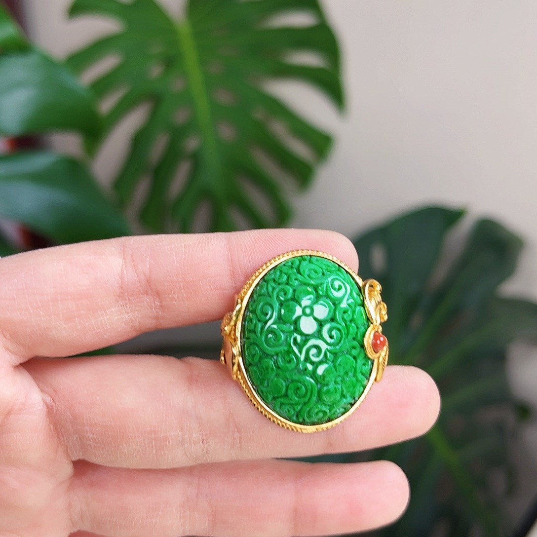 【闪购商品】翡翠戒指银S925镀金镶嵌 福利