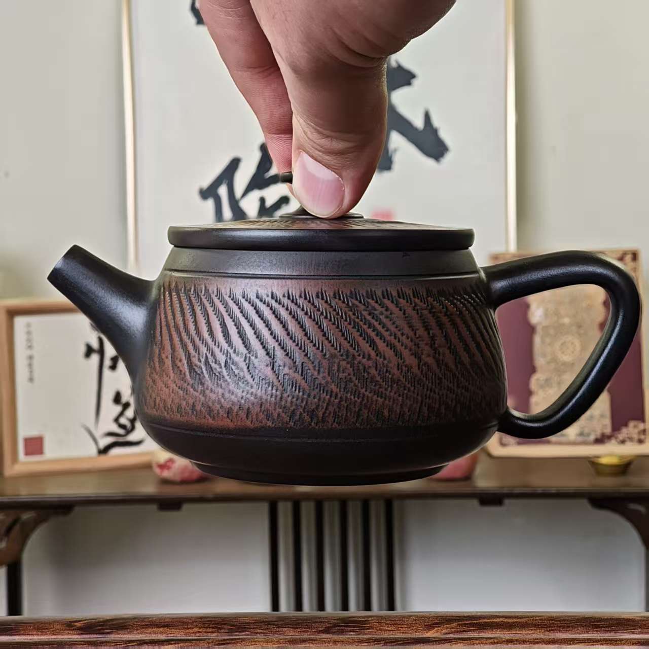 跳刀纹汉瓦-容量约200毫升-云南建水紫陶-全手工制作-纯天然泥料