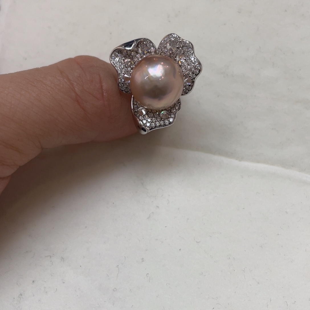 拼合珍珠（马贝珠）银S925镶嵌戒圈