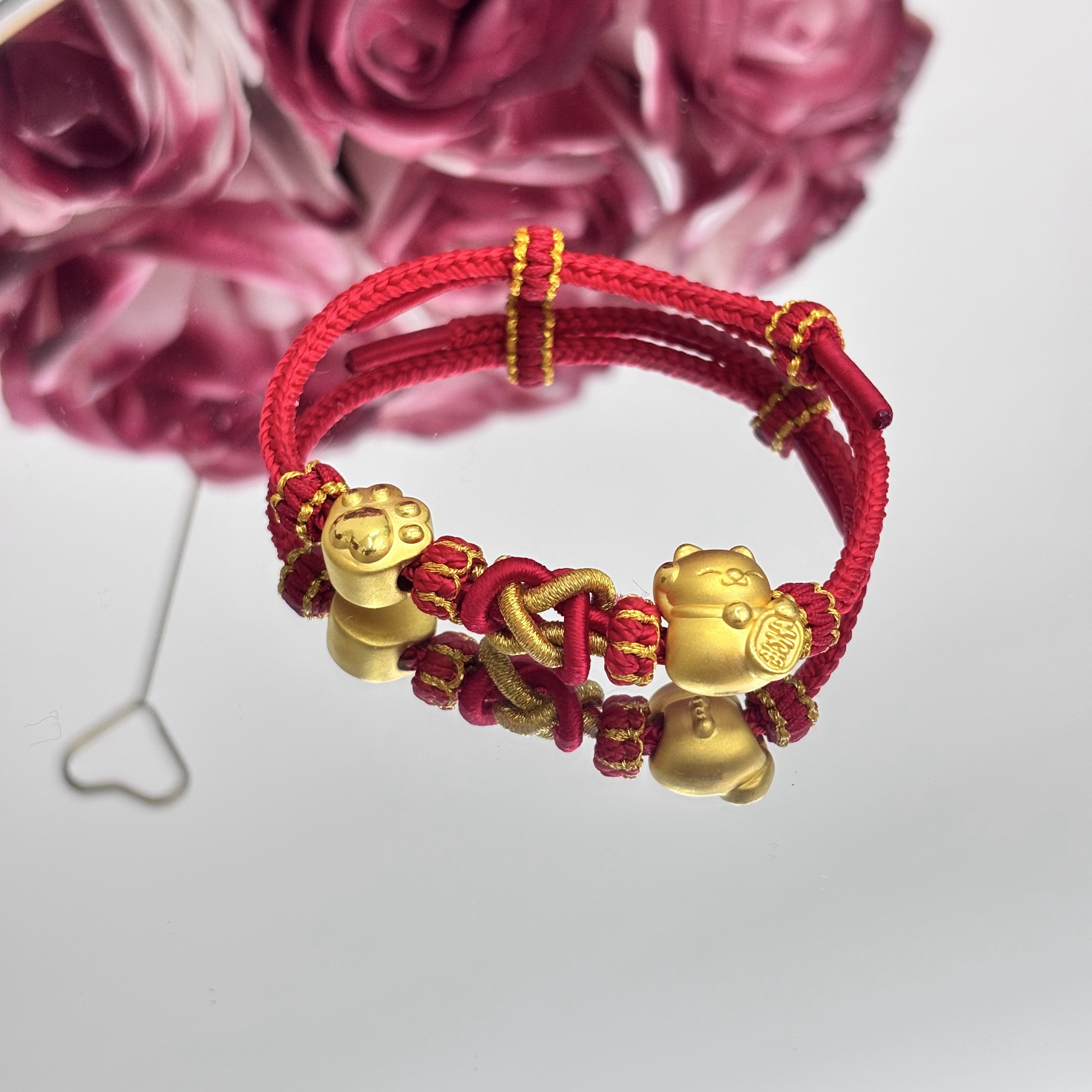 足金999招财猫咪猫爪足金999转运珠手串男女可戴生日礼物