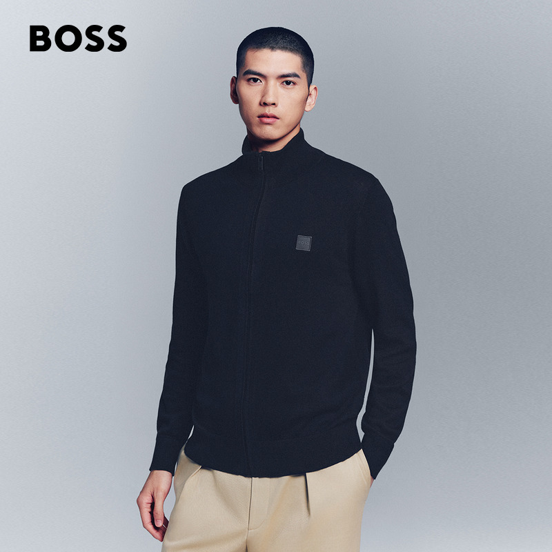 【含羊绒】BOSS博斯男士25年秋季新款棉和羊绒混纺针织开衫50543692