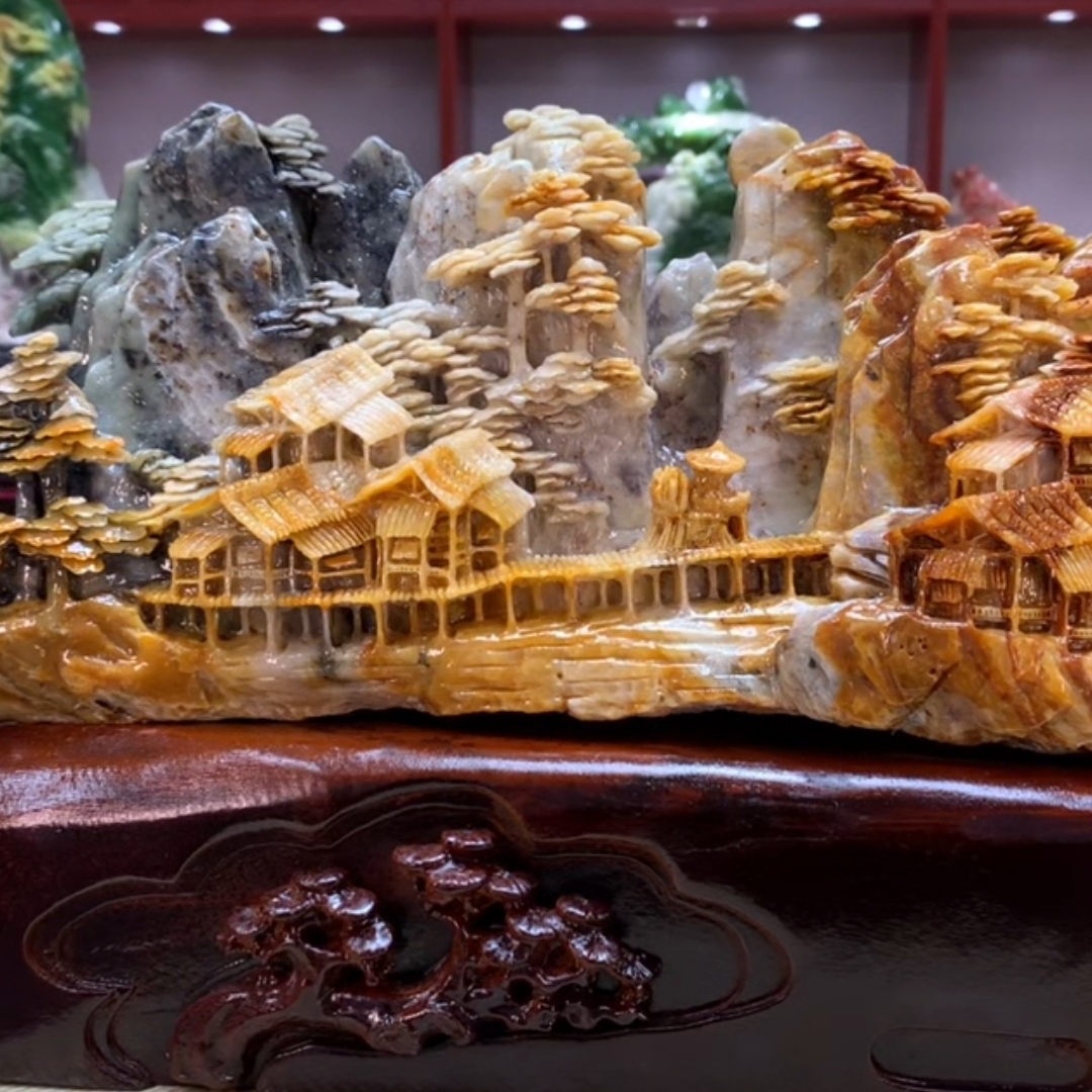 9205家居装饰摆件玉石雕刻电视柜玄关新中式创意书房山水花鸟白菜