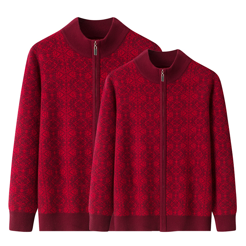 中老年加厚针织情侣装立领妈妈装宽松秋冬加厚保暖纯羊毛休闲外套