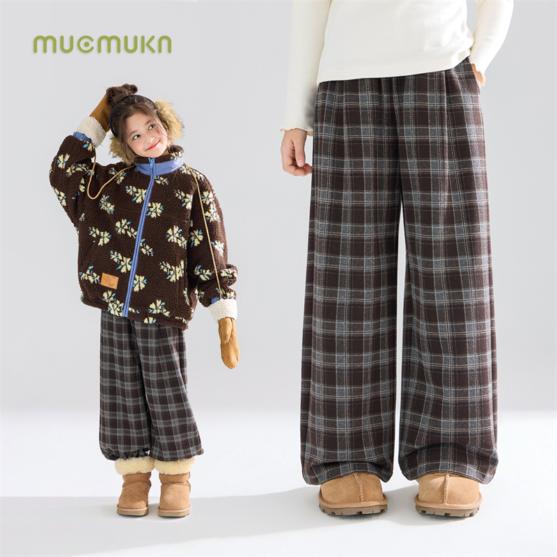 MUCMUKN复古休闲格纹裤磨毛格纹休闲女童冬季新款M54XK5532