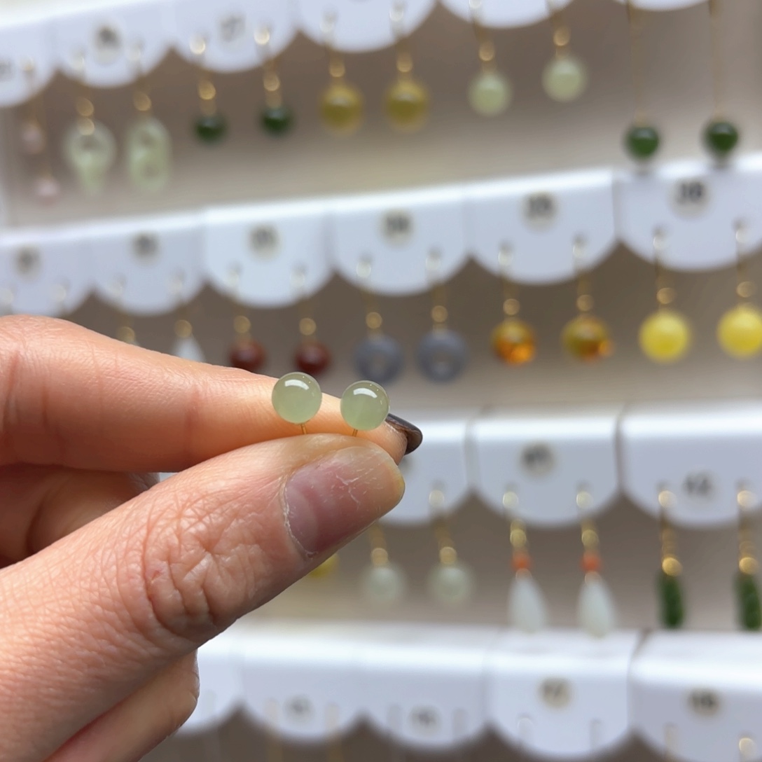 和田玉耳饰18K金镶嵌2