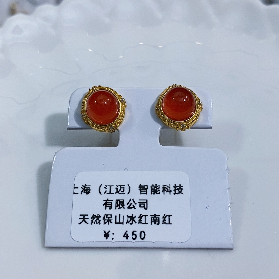 南红玛瑙耳饰银S925镶嵌