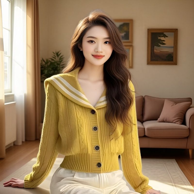 流光风竹节麻针织开衫时尚秋季长袖毛针织衫女上衣