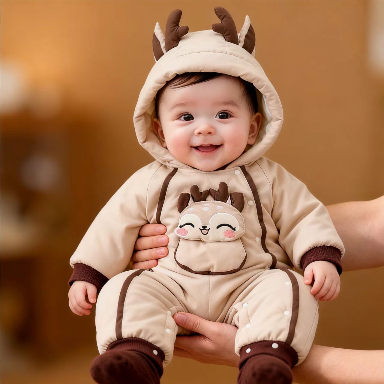 【小鹿】婴儿冬季加绒加厚连体衣棉服宝宝衣服超萌可爱冬装外出服