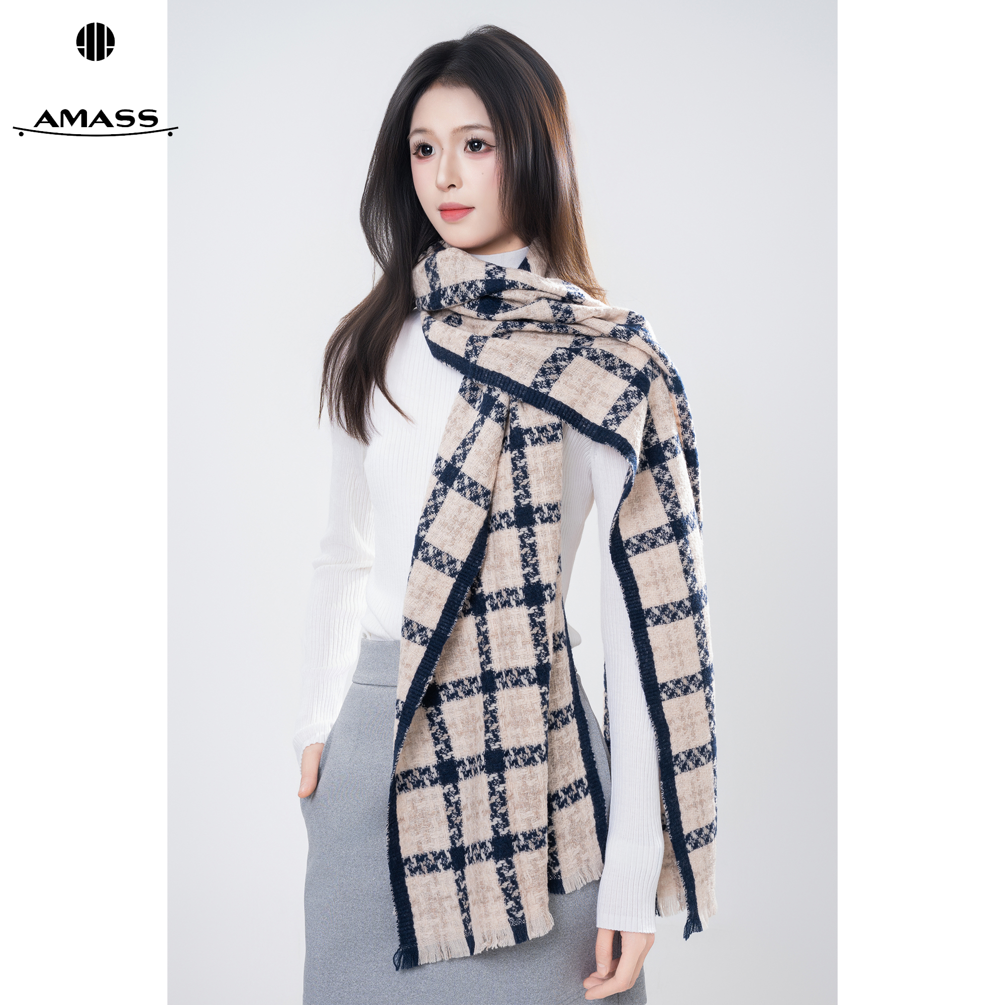 AMASS/阿玛施新款时尚气质简约格子围巾保暖围脖复古百搭 5800039