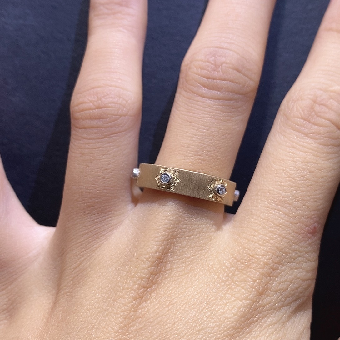 18K金镶嵌钻石戒指/指环六钻拉丝手镯k黄14