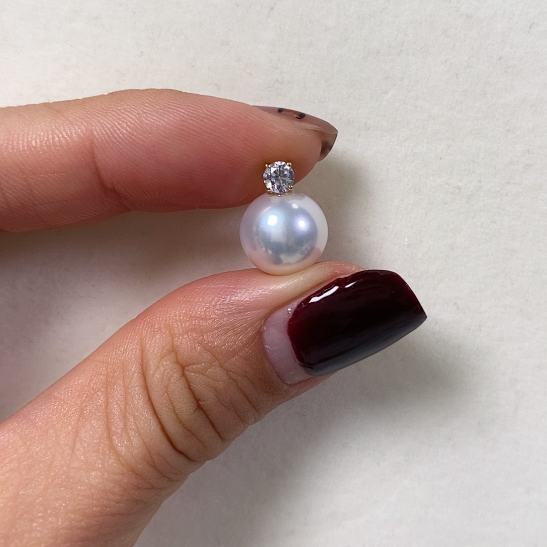 淡水珍珠吊坠(不含链)18K金镶嵌极光10.5m m