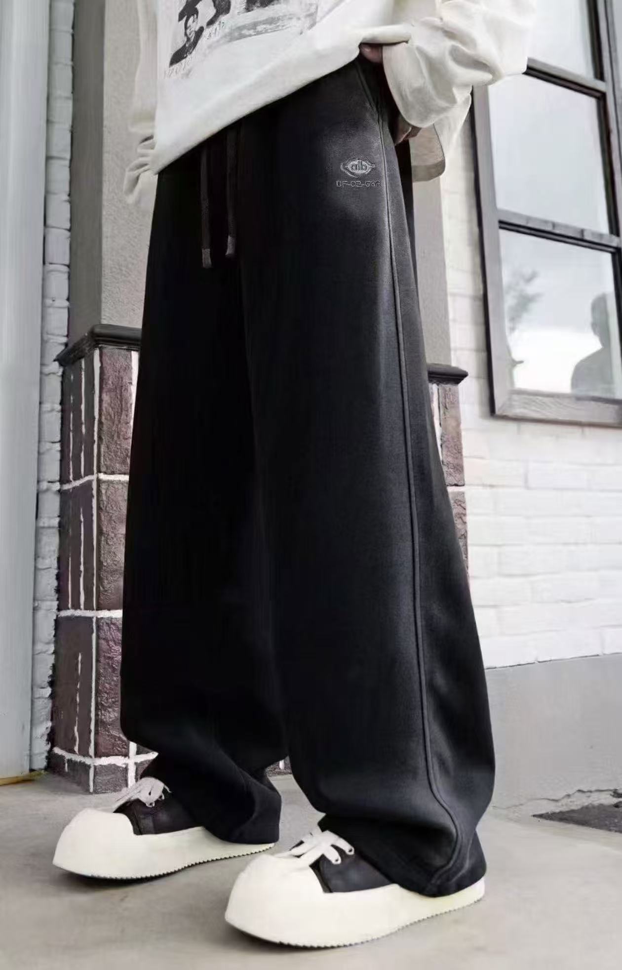 25015 黑色 青少年潮牌冬季加绒脚口两穿长裤