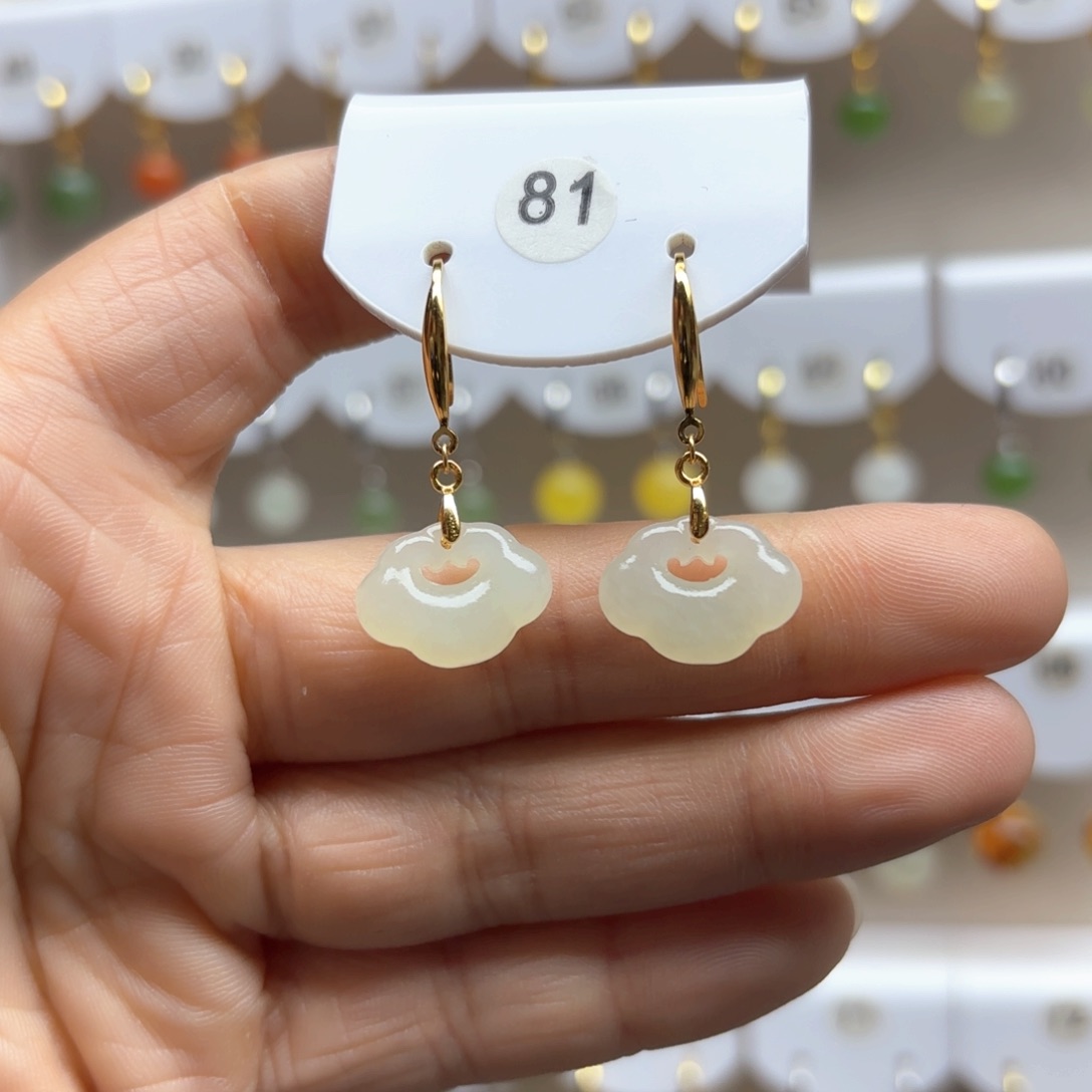 和田玉耳饰银S925镶嵌