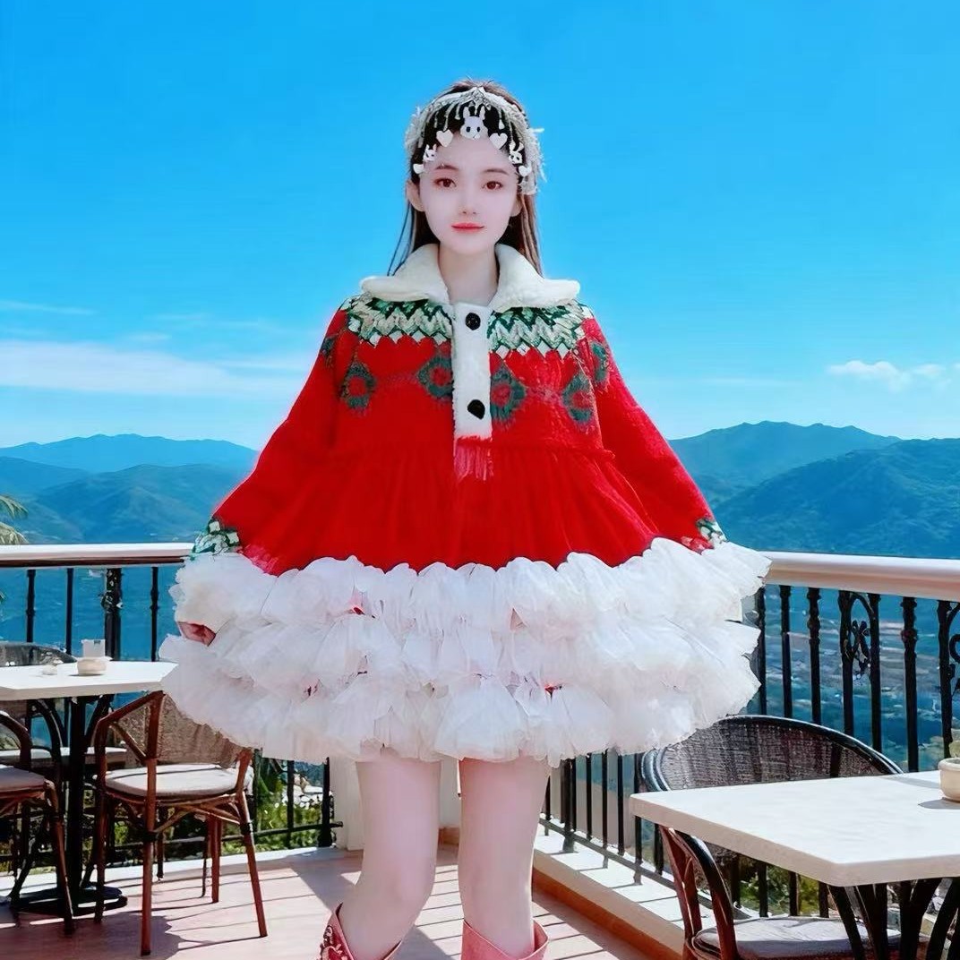 【面条家】5648#冬季新款加绒减龄洋气仙仙蓬蓬连衣裙