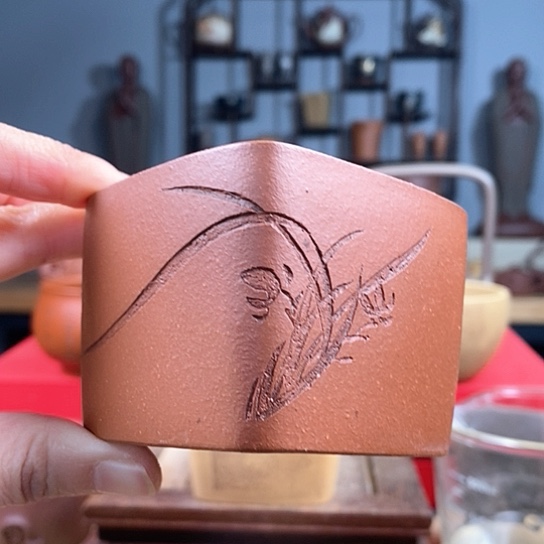 紫砂茶杯四方兰花花器