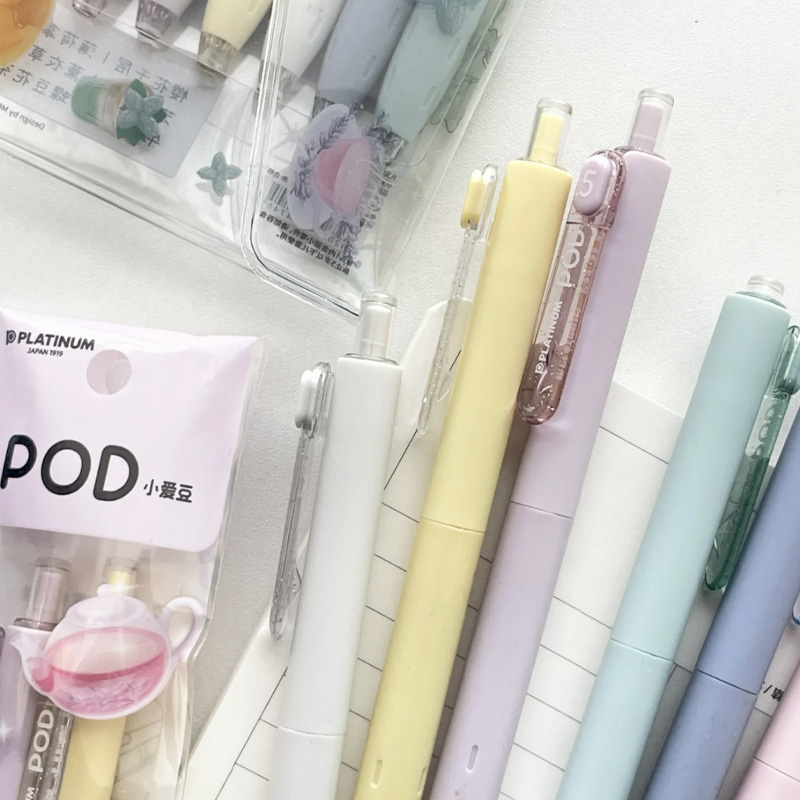 日本PLATINUM白金POD5洋风茶店小爱豆中性笔针管头按动水笔黑笔