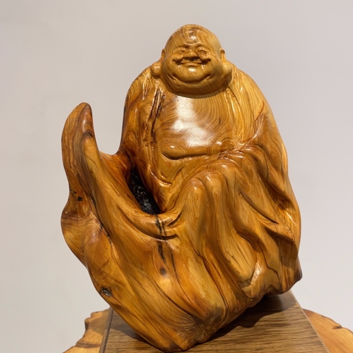 盼***摩柏木（崖柏）弥勒摆件