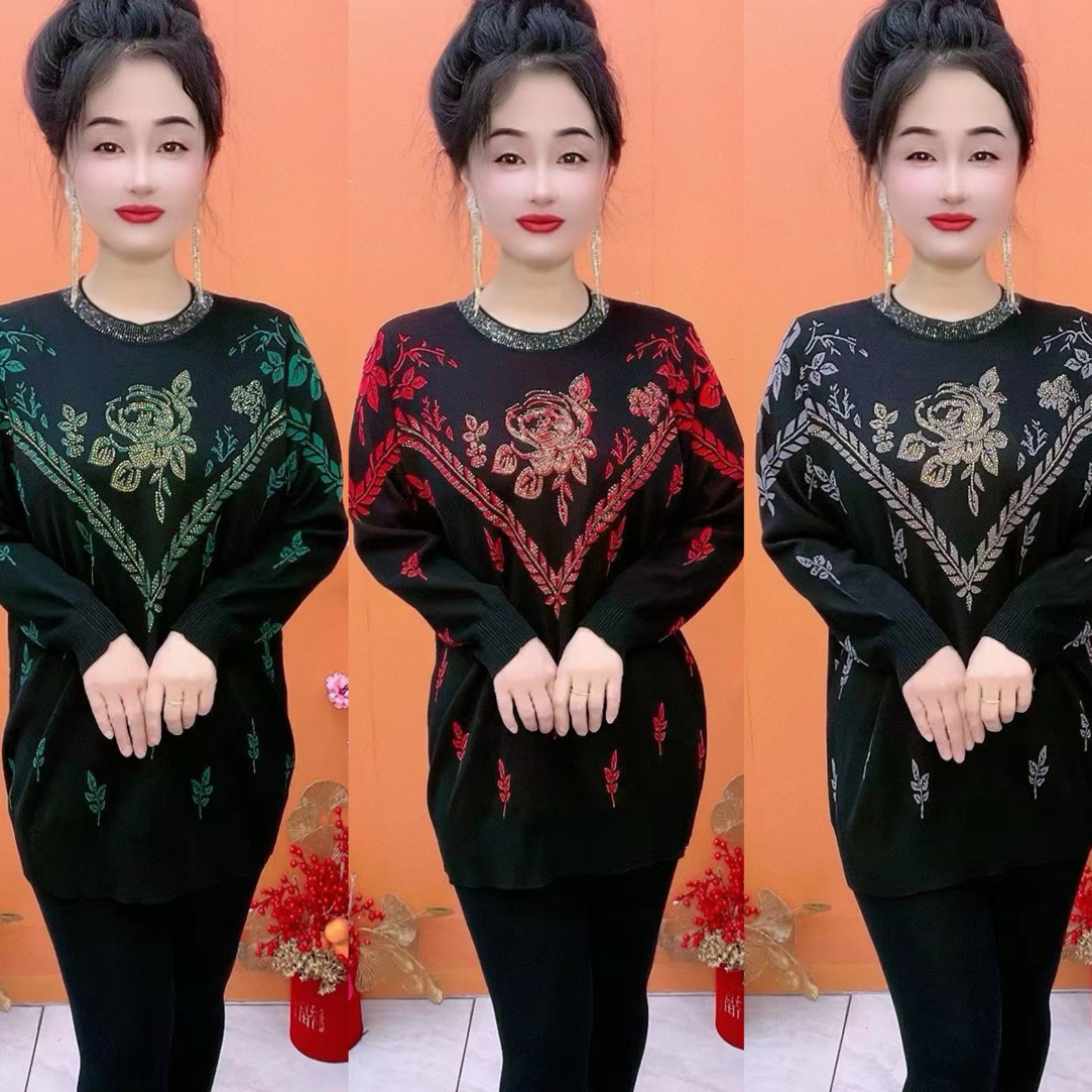 秋冬新款时尚宽松显瘦针织大版衫女士百搭打底上衣