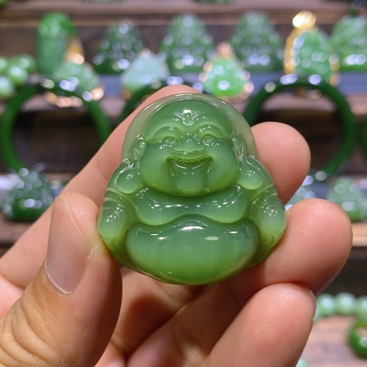 【闪购商品】和田玉未镶嵌吊坠(不含链)粉绿猫眼佛公 35/11.8