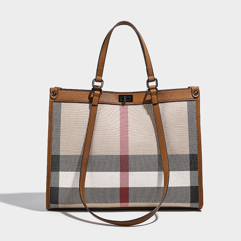 【万达专柜】高端2025夏季新款时尚格纹大容量托特包质感百搭适用