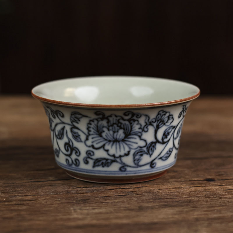 【非遗甄选】矮撇口马蹄型缠枝花单杯80ml，（新墨冉0077）