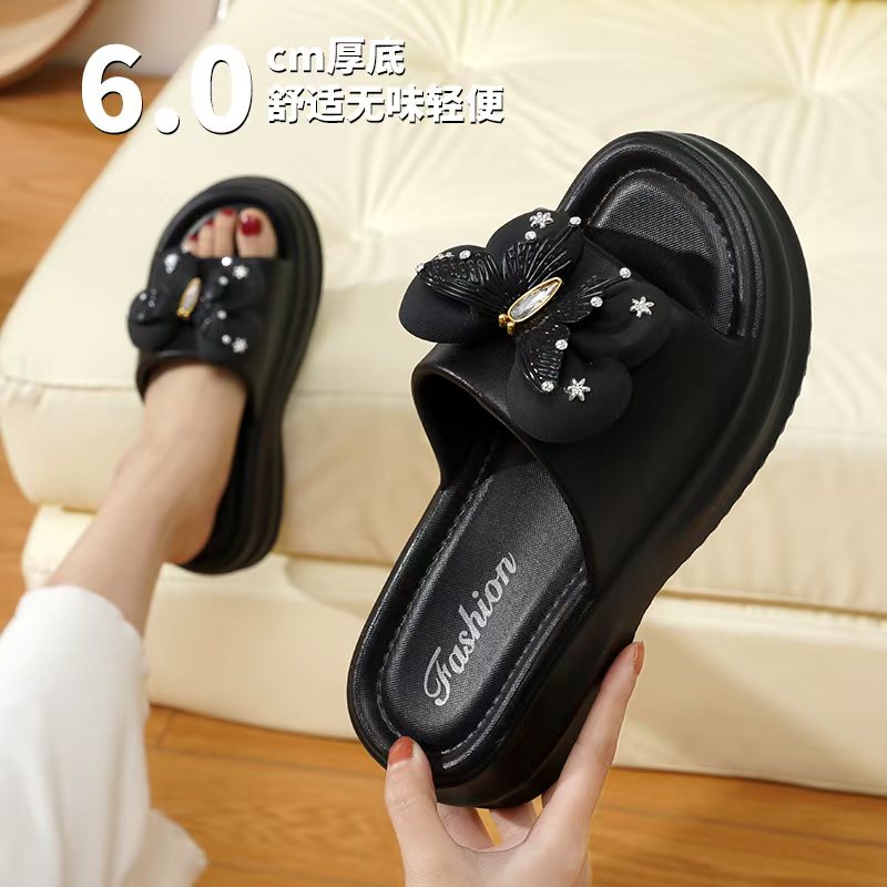 新款外穿增高2025厚底蝴蝶结勃肯网红时尚防滑百搭一字拖鞋