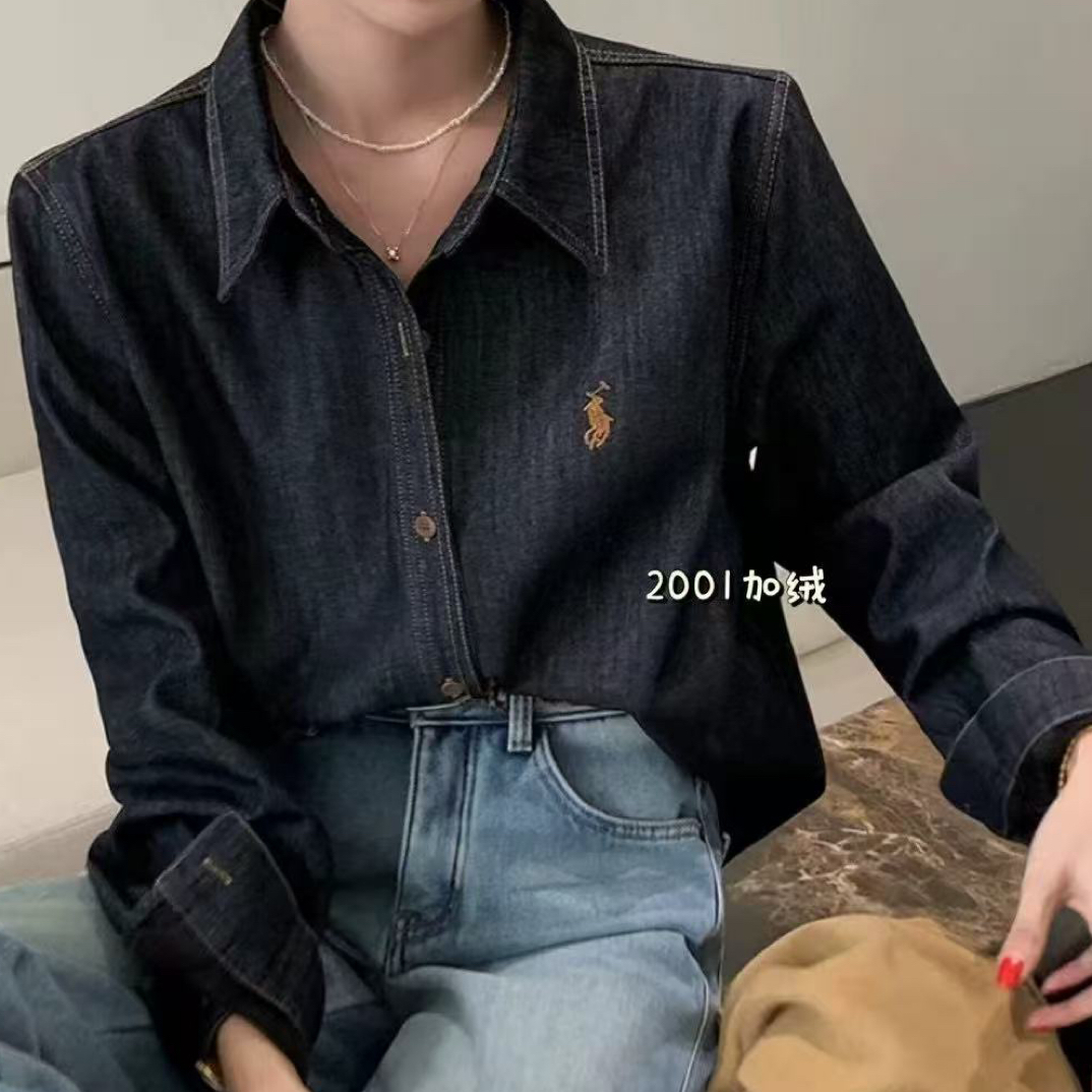 2001新款刺绣标加绒底牛仔衬衣