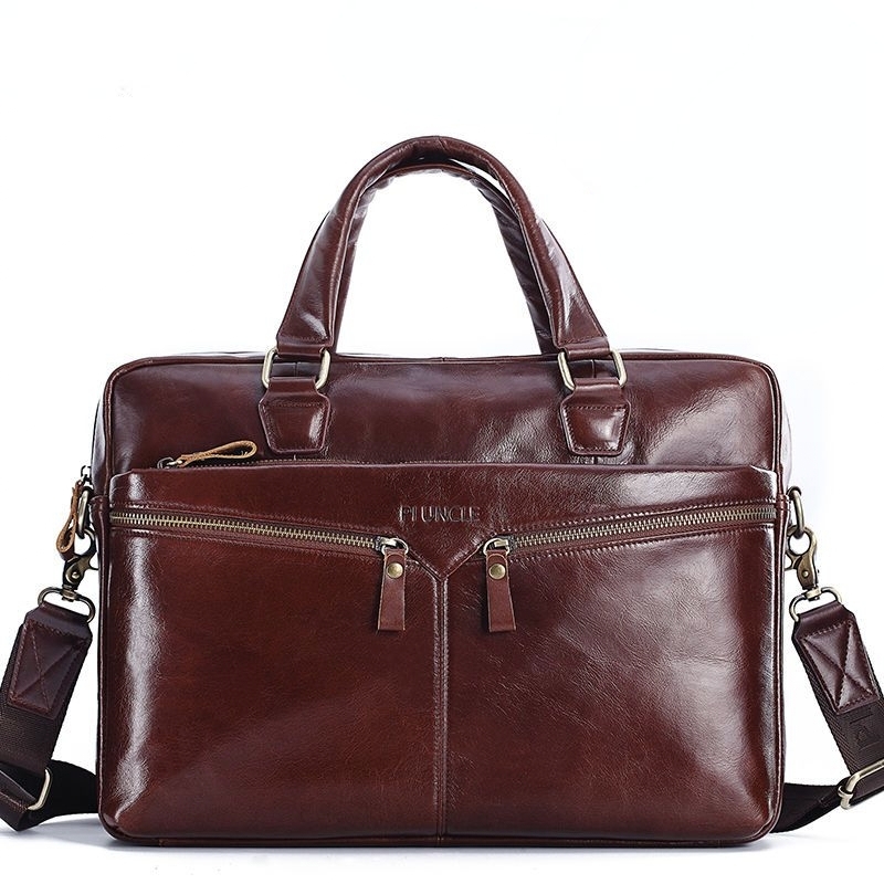 男士，真皮简约大容量公文包高档黑色休闲男款百搭