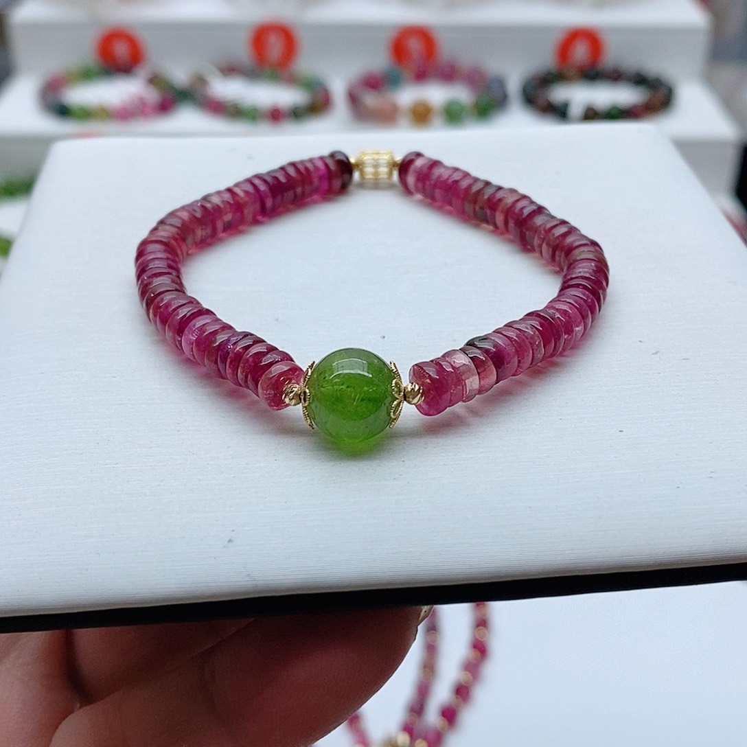 碧玺手链18K金镶嵌6号