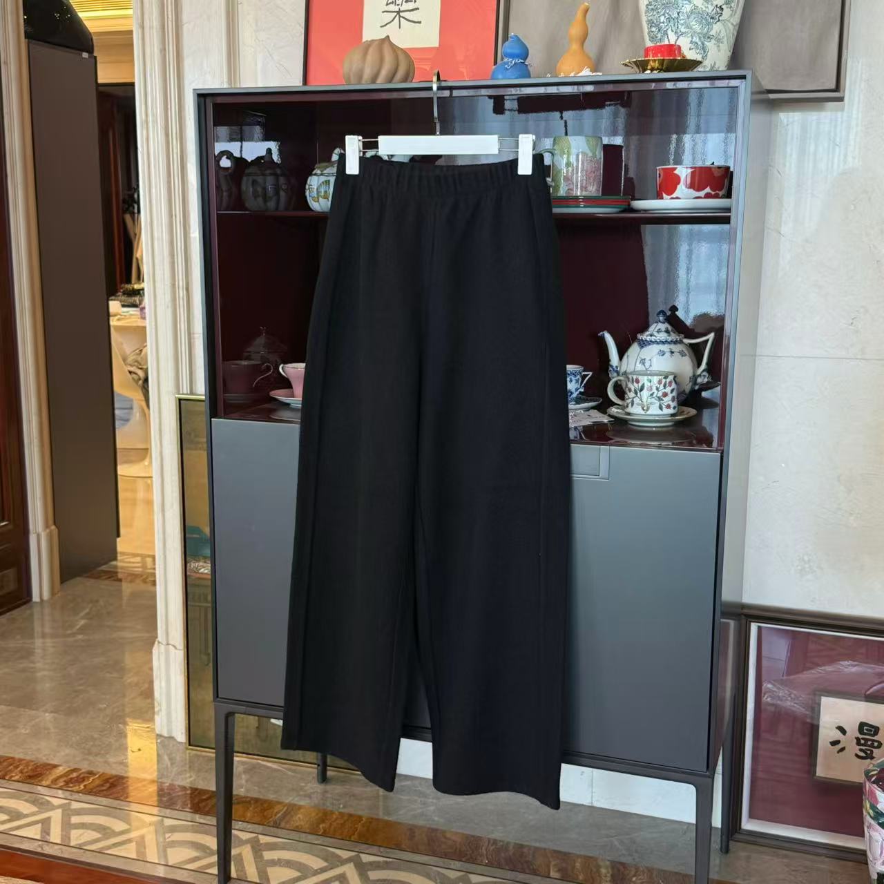 MYL 2025年冬季新款425g羊毛直筒裤黑色毛呢感松紧腰休闲裤