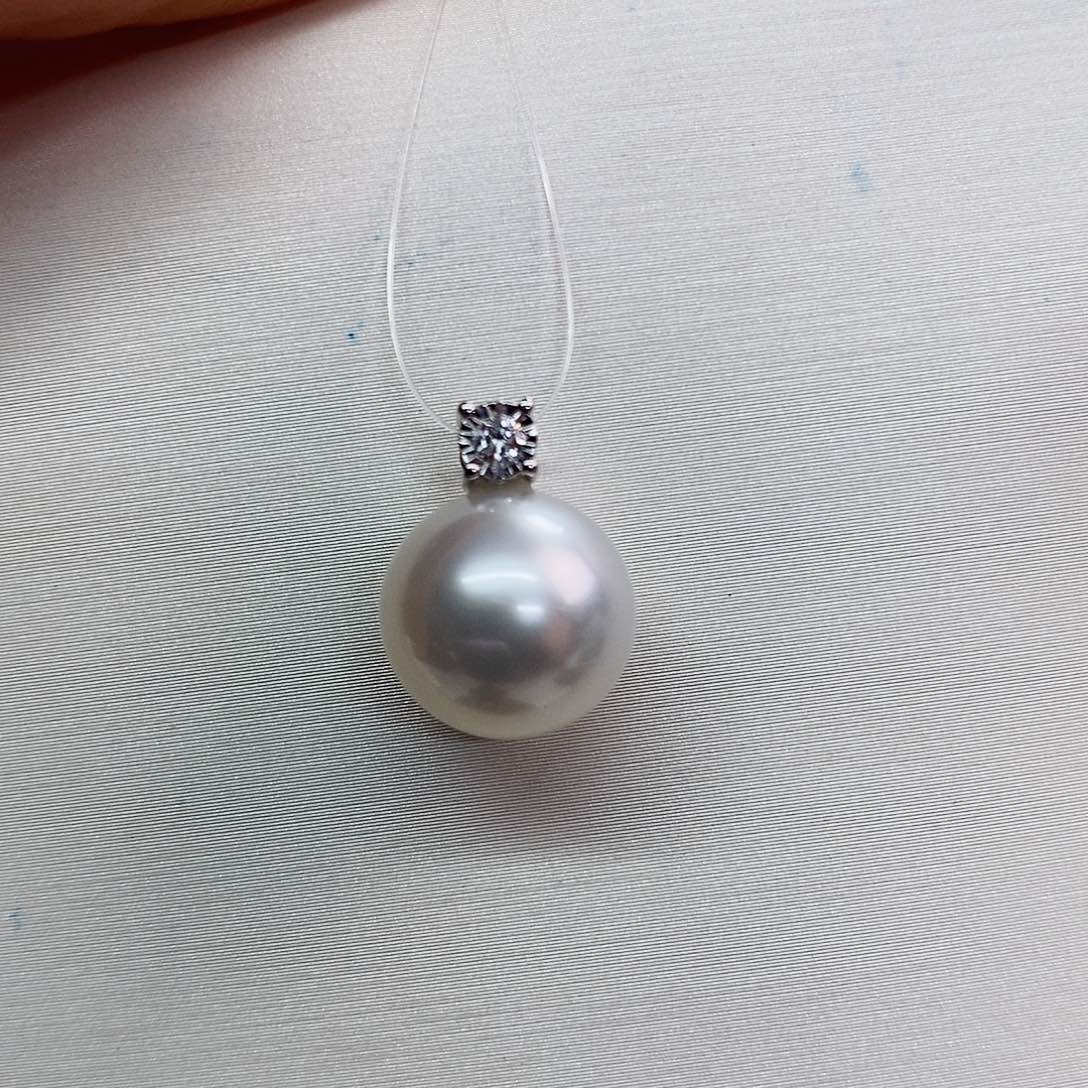 吊坠(不含链)18K金镶嵌海水珍珠11-12钻