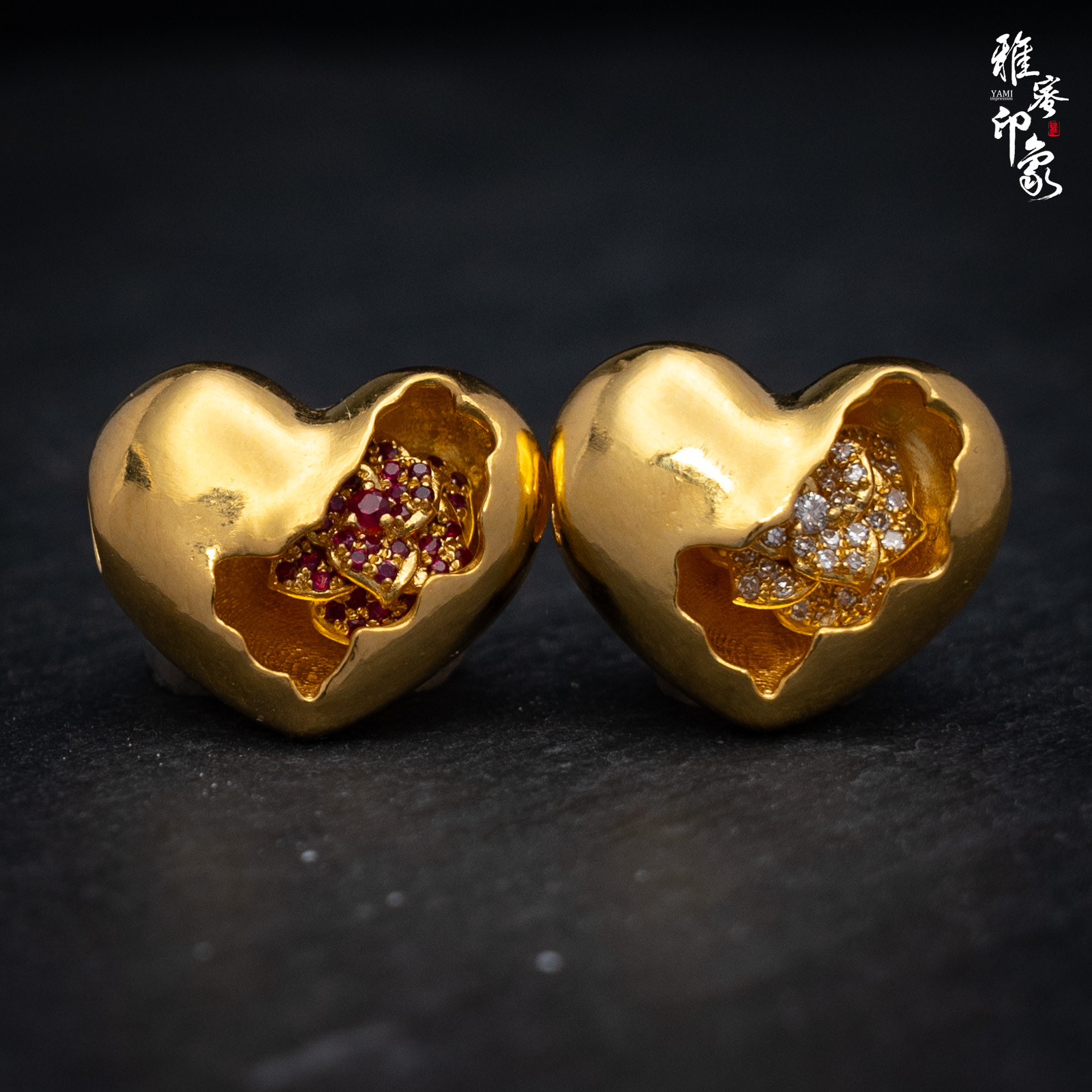 【雅蜜印象】足金錾刻黄金高端订制心花怒放爱心吊坠（多样性发货）