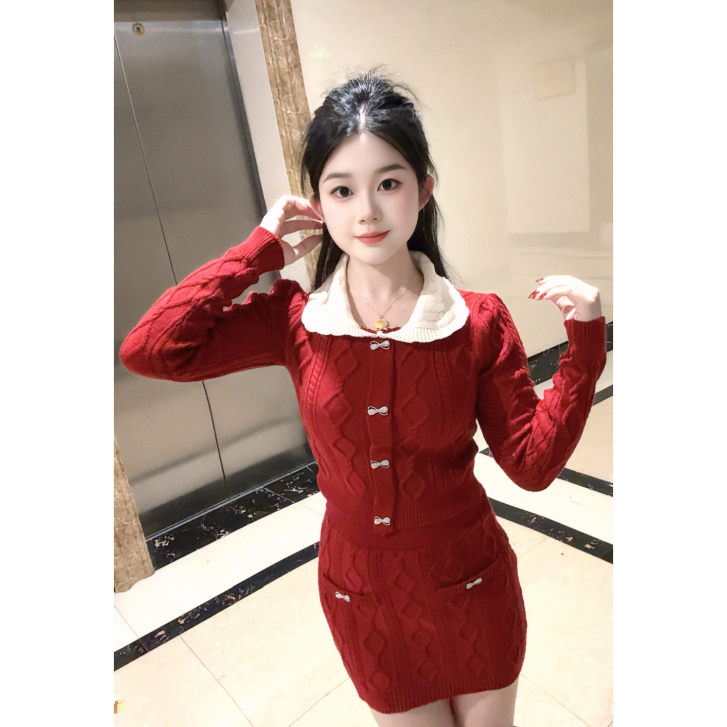 【虎妹推荐】小个子洋气针织修身套装裙