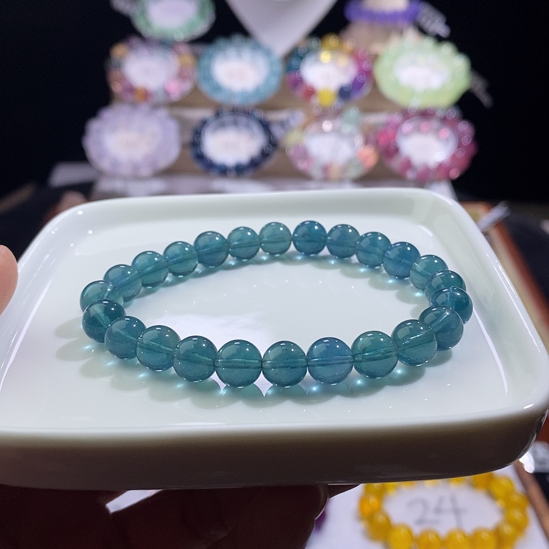 银S925镶嵌手链萤石魔鬼绿萤石8