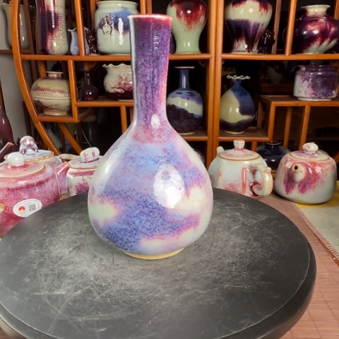 当代牛家钧窑牛自恒老师钧瓷微瑕瓶