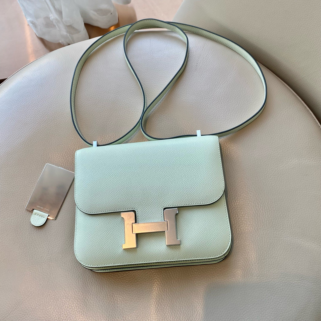 99新 Hermes/爱马仕 爱马仕Hermes 康康19气泡绿银扣 U刻