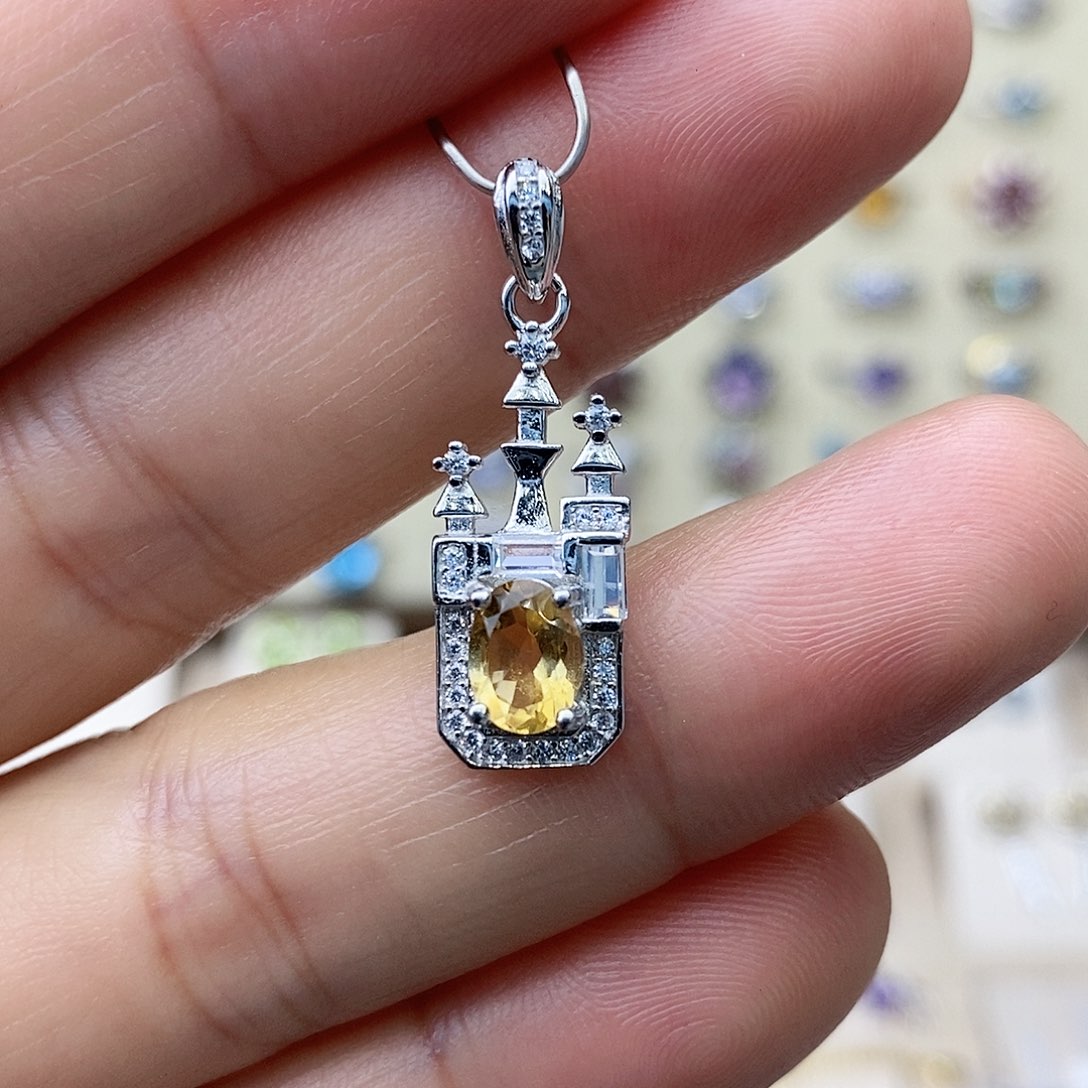 黄晶吊坠(不含链)银S925镶嵌需要证书备注