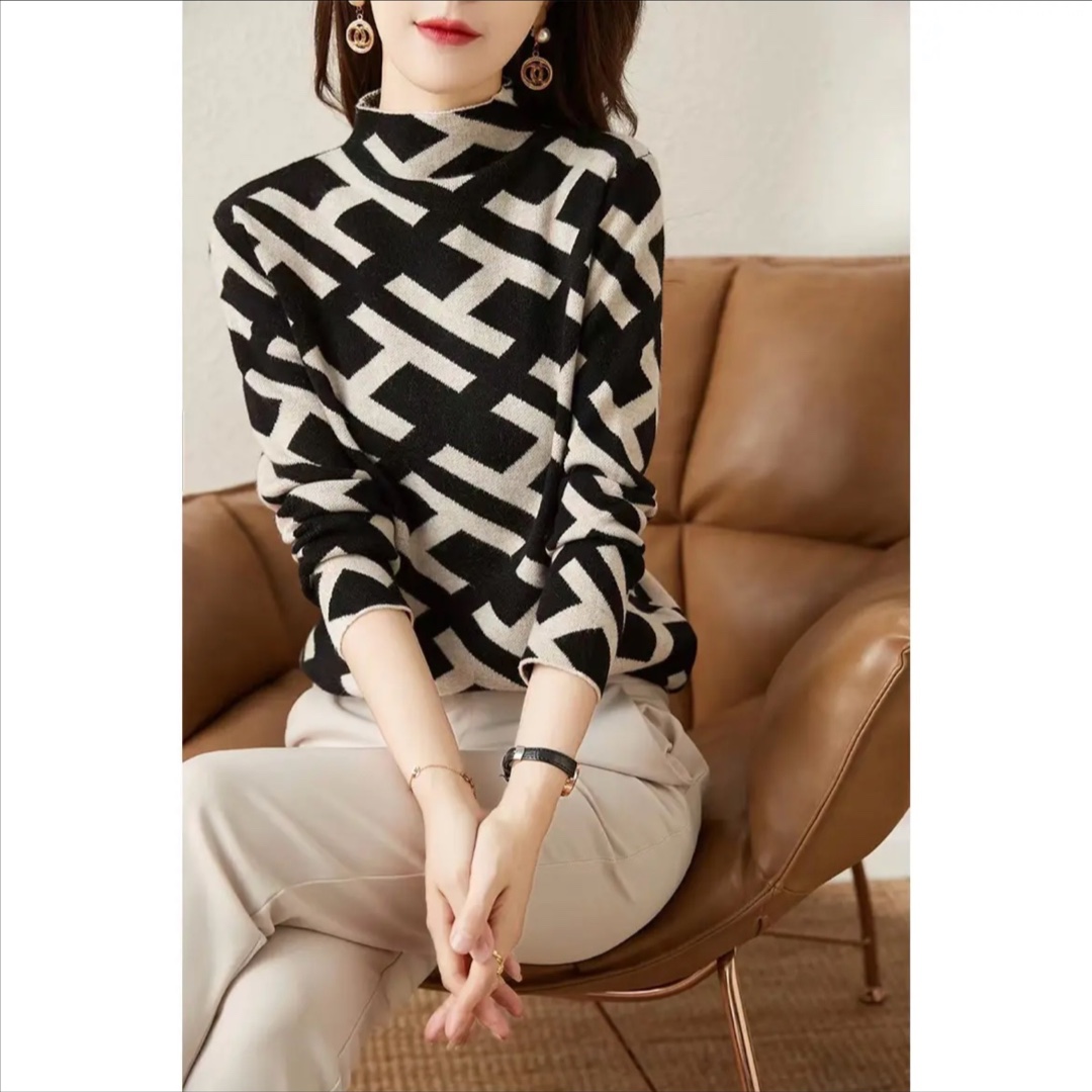 【洛世奇黑金H】秋冬时尚加厚长袖半高领针织毛衣