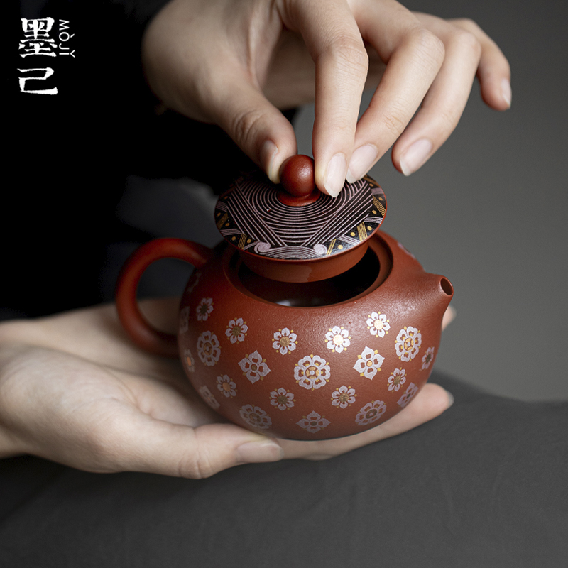墨己朱泥西施壶功夫茶具家用大号泡茶壶球孔过滤仿古琵琶纹茶壶