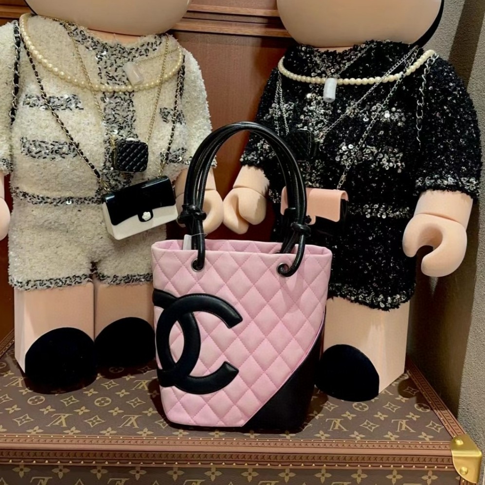 95新 Chanel/香奈儿 康鹏菜篮子粉色牛皮9开单肩包/60723