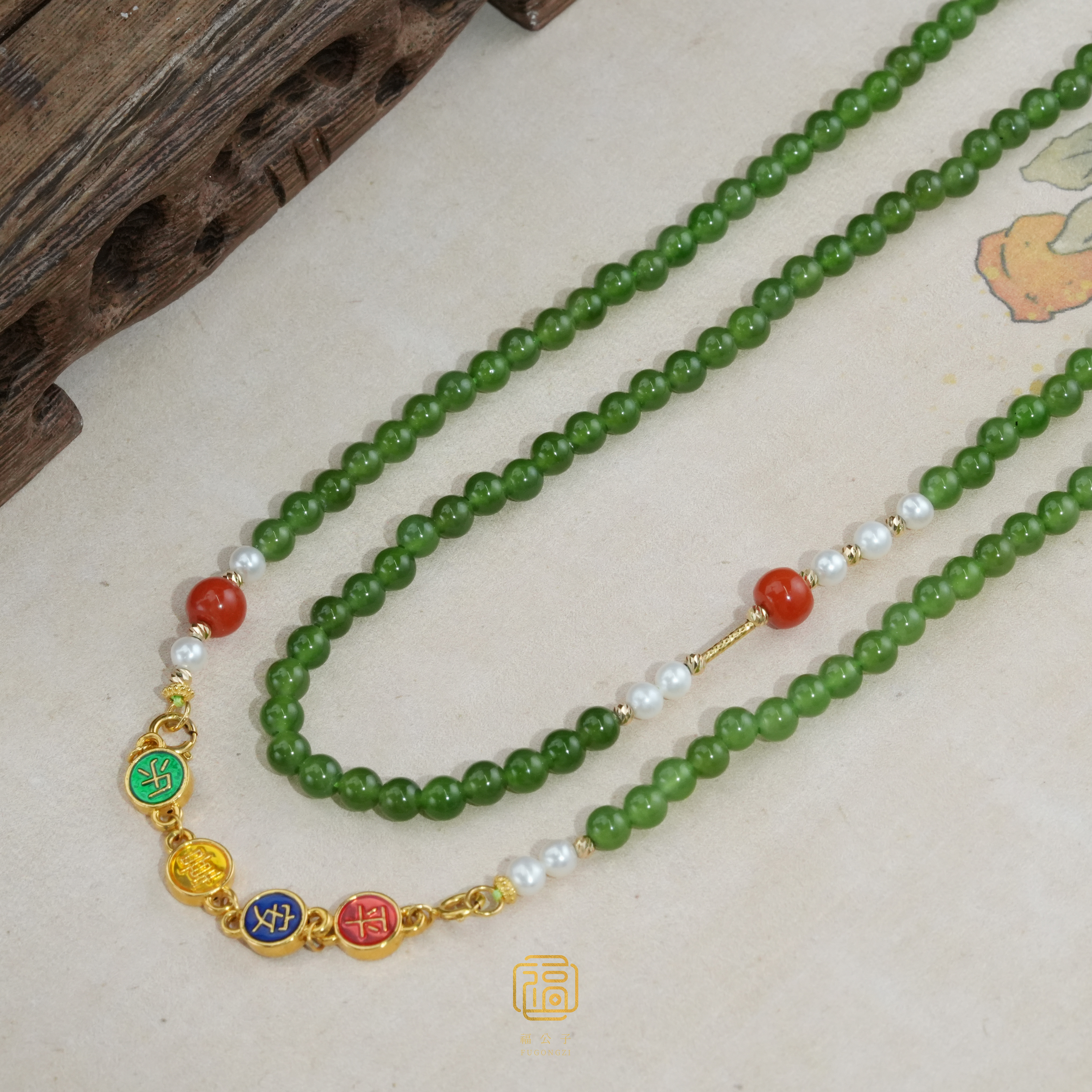 【福公子】春日珠宝-和田玉颈饰18k金镶嵌-多样性一件发货-419