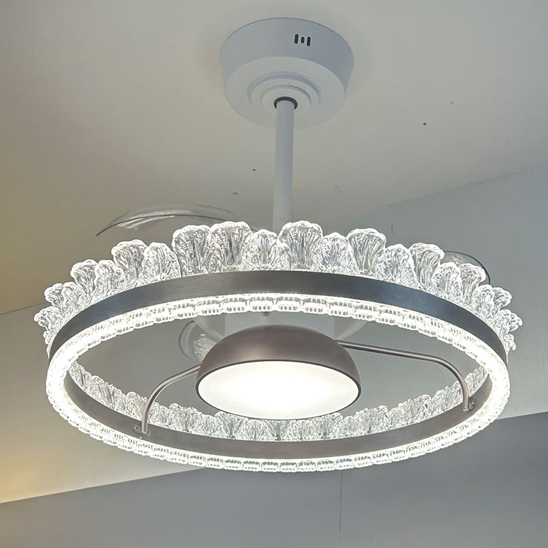 态菱意式北欧轻奢风扇吊灯客厅吊灯创意北欧轻奢简约冰裂纹水晶花