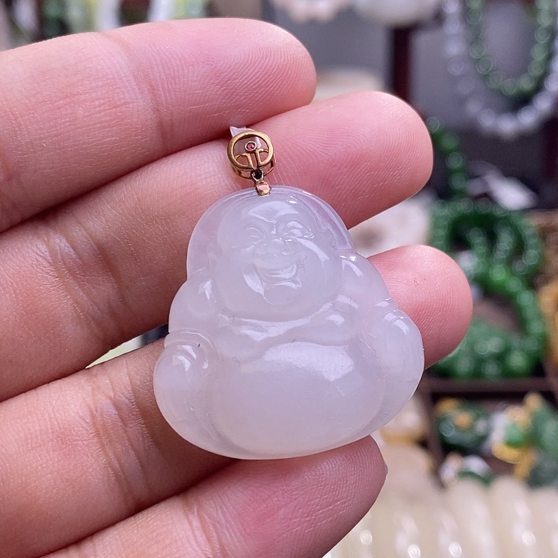 和田玉收藏级新疆羊脂白玉高冰金镶佛公吊坠未镶嵌s****.