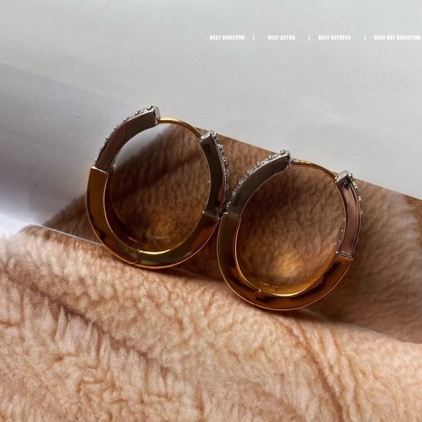 黄铜耳饰 轻奢百搭经典金银撞色耳圈00142