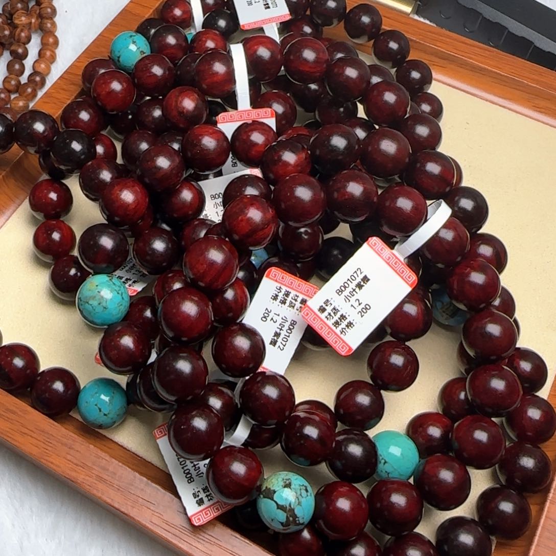 檀香紫檀（小叶紫檀）1.2尺寸圆珠配绿颂
