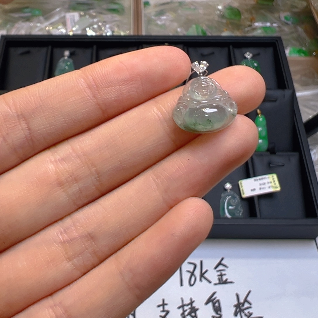 翡翠18K金镶嵌吊坠(不含链)