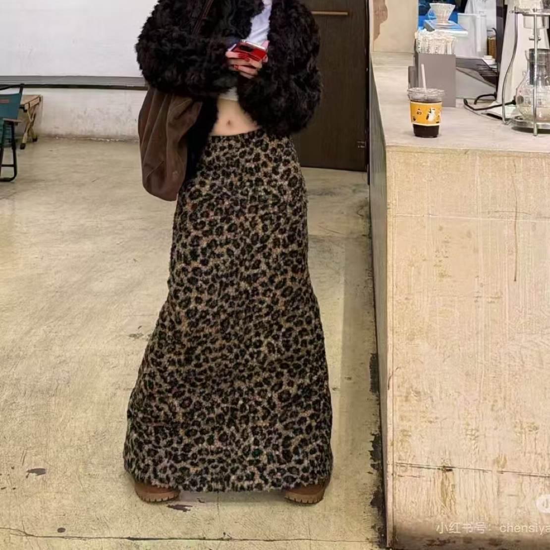 Nana新款豹纹后开叉长裙768