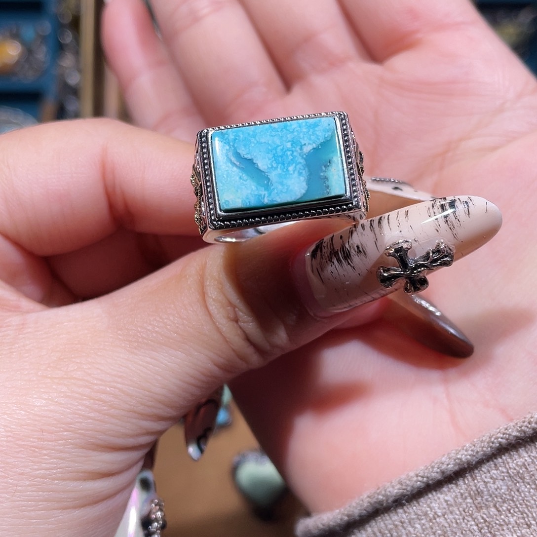 嘎***绿松石银S925镶嵌戒指戒指