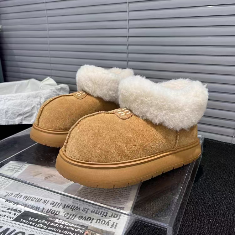 2025冬季新款毛毛口厚底面包雪地靴加绒保暖增高卡皮巴拉短靴