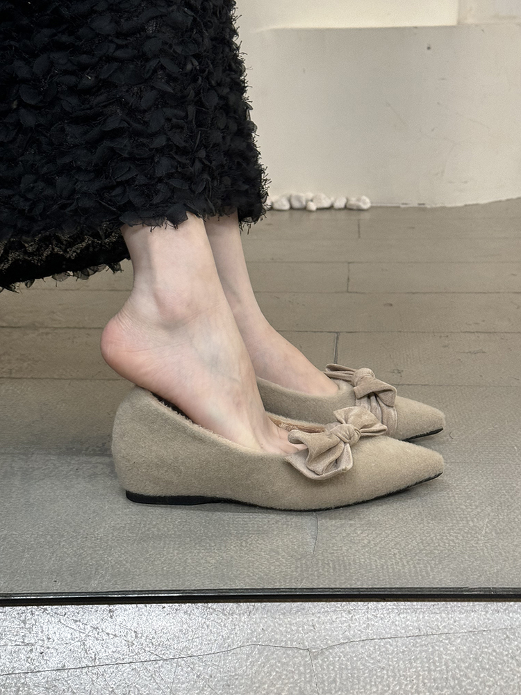 阿南儿~内增高尖头单鞋女鞋子秋冬季法式毛毛鞋加绒保暖棉鞋瓢鞋